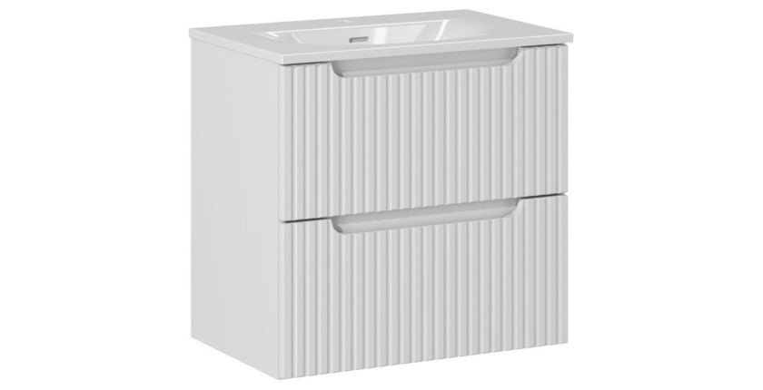 Ensemble de salle de bain suspendu VANO blanc 60cm : meuble sous vasque à tiroirs rainuré + vasque encastrée blanche