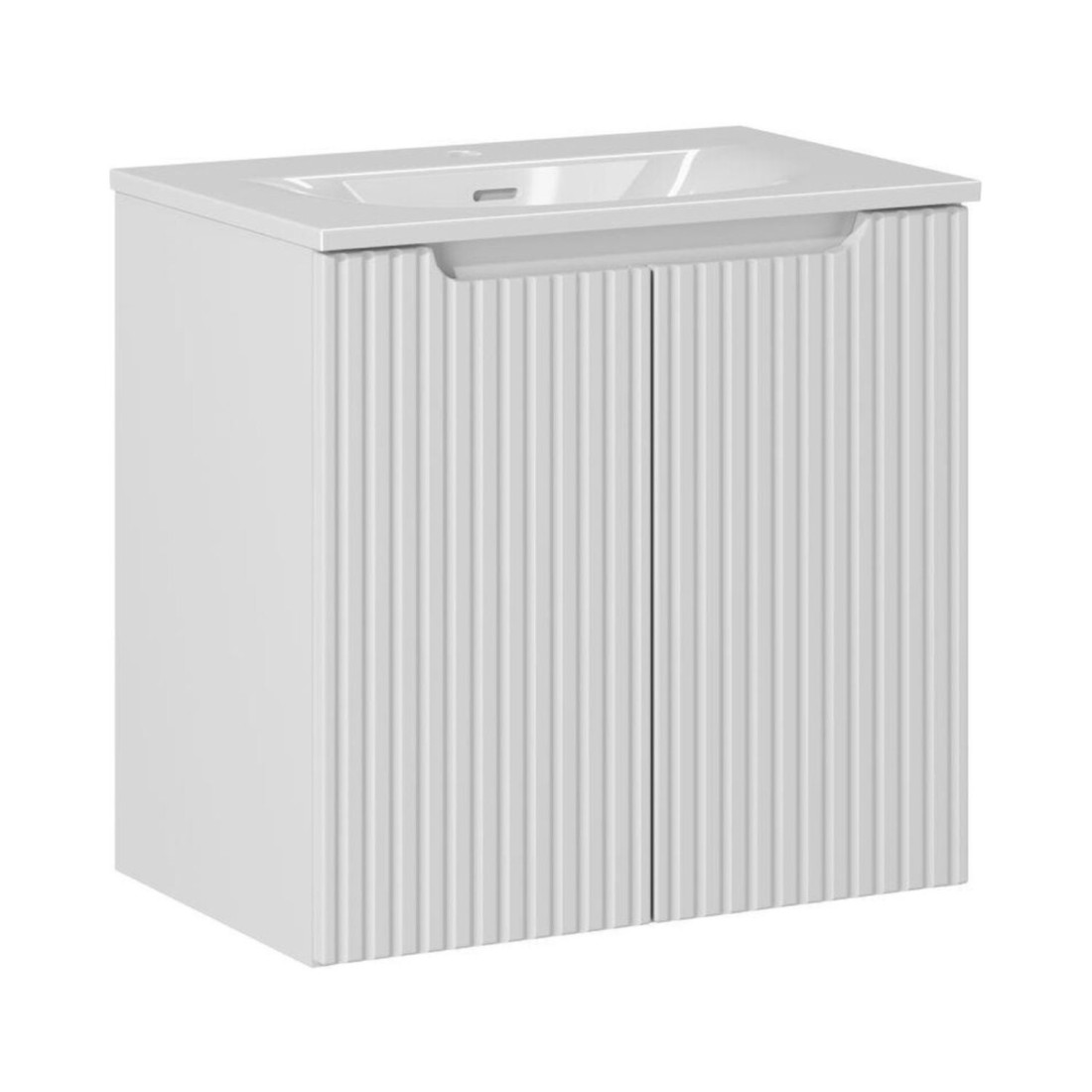 Ensemble de salle de bain suspendu VANO blanc 60cm : meuble sous vasque à placards rainuré + vasque encastrée blanche