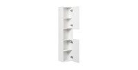 Ensemble VANO blanc 130cm : meubles sous vasque à placards avec niches visibles + vasque à poser rainurée blanche + colonne