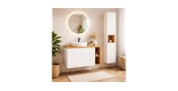 Ensemble VANO blanc 130cm : meubles sous vasque à placards avec niches visibles + vasque à poser rainurée blanche + colonne