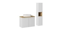 Ensemble VANO blanc 110cm : meuble sous vasque à placards + plan pour vasque + vasque à poser rainurée blanche + colonne