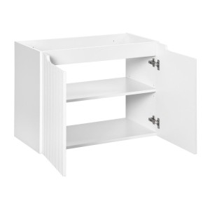 Ensemble VANO blanc 110cm : meuble sous vasque à placards + plan pour vasque + vasque à poser rainurée blanche + colonne