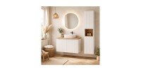 Ensemble VANO blanc 110cm : meuble sous vasque à placards + plan pour vasque + vasque à poser rainurée blanche + colonne