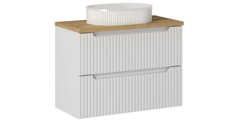 Ensemble de salle de bain VANO blanc 80cm : meuble sous vasque à tiroirs + plan pour vasque + vasque à poser rainurée blanche