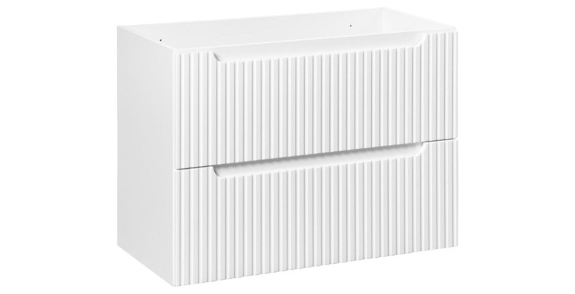 Ensemble de salle de bain VANO blanc 80cm : meuble sous vasque à tiroirs + plan pour vasque + vasque à poser rainurée blanche