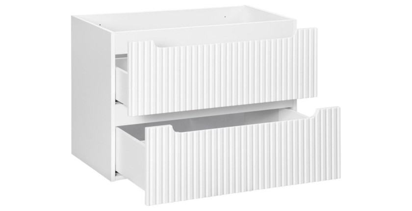 Ensemble de salle de bain VANO blanc 80cm : meuble sous vasque à tiroirs + plan pour vasque + vasque à poser rainurée blanche