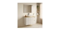 Ensemble de salle de bain VANO blanc 80cm : meuble sous vasque à tiroirs + plan pour vasque + vasque à poser rainurée blanche