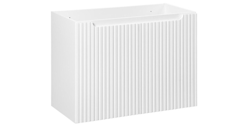 Ensemble de salle de bain VANO blanc 80cm : meuble sous vasque à placards + plan pour vasque + vasque à poser rainurée blanche