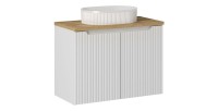 Ensemble de salle de bain VANO blanc 80cm : meuble sous vasque à placards + plan pour vasque + vasque à poser rainurée blanche