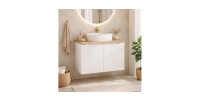 Ensemble de salle de bain VANO blanc 80cm : meuble sous vasque à placards + plan pour vasque + vasque à poser rainurée blanche