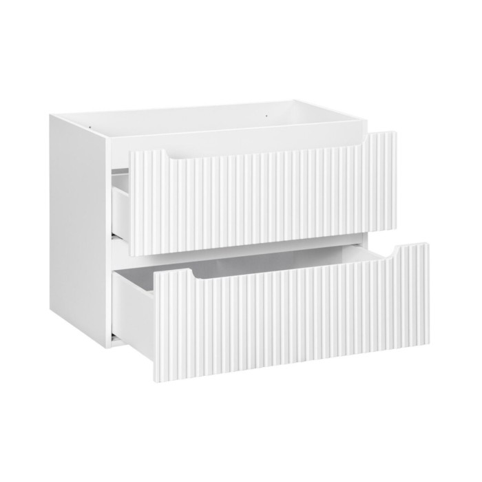 Badezimmer-Set VANO weiß 80cm: Unterschrank mit gerillten Schubladen + Waschtischplatte in heller Eichenoptik