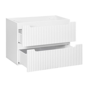 Ensemble de salle de bain VANO blanc 80cm : meuble sous vasque à tiroirs rainuré + plan pour vasque aspect chêne clair