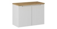 Ensemble de salle de bain VANO blanc 80cm : meuble sous vasque à placards rainuré + plan pour vasque aspect chêne clair