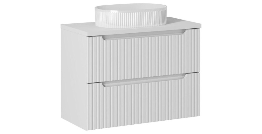 Ensemble VANO 80cm blanc alpin : meuble sous vasque à tiroirs, plan pour vasque et vasque à poser