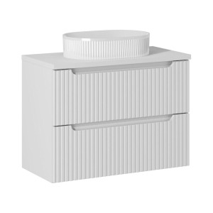 Ensemble VANO 80cm blanc alpin : meuble sous vasque à tiroirs, plan pour vasque et vasque à poser