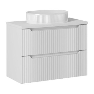 Ensemble VANO 80cm blanc alpin : meuble sous vasque à tiroirs, plan pour vasque et vasque à poser