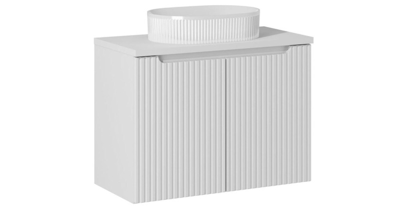VANO set wit 80cm: onderkast met kastdeuren + witte wastafelblad + geribbelde opzetwastafel wit
