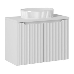 Ensemble VANO 80cm blanc alpin : meuble sous vasque à placards, plan pour vasque et vasque à poser