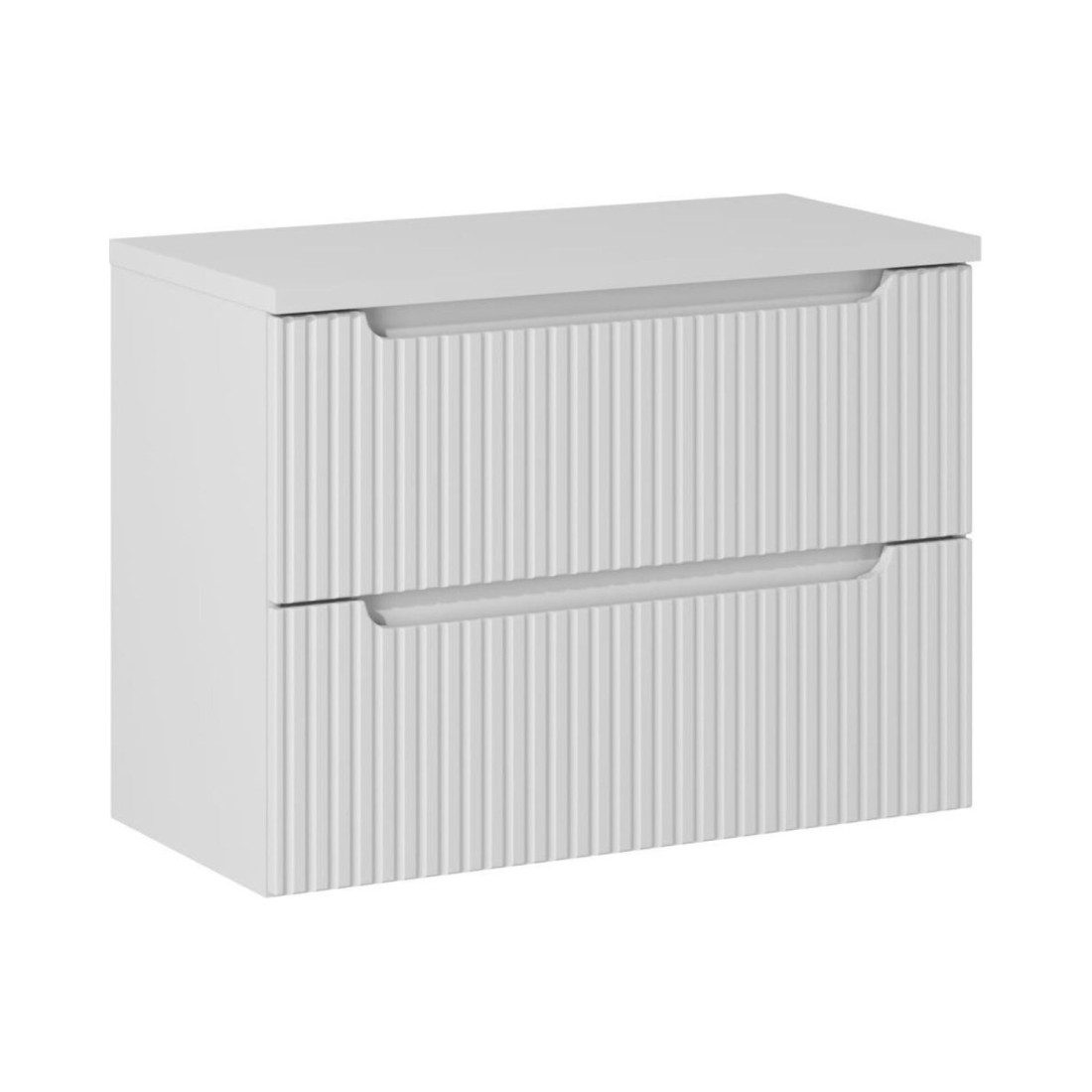 Ensemble de salle de bain VANO blanc 80cm : meuble sous vasque à tiroirs rainuré + plan pour vasque blanc alpin mat