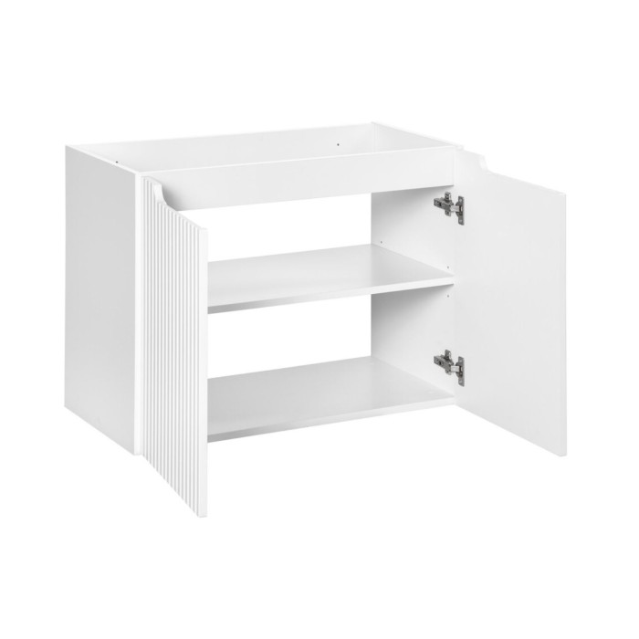 Badezimmer-Set VANO weiß 80cm: Unterschrank mit gerillten Schränken + Matte Alpinweiß Waschtischplatte
