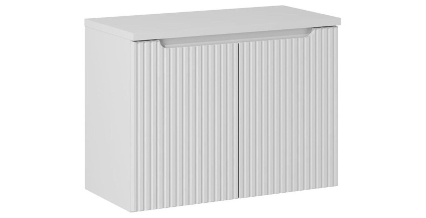 Ensemble de salle de bain VANO blanc 80cm : meuble sous vasque à placards rainuré + plan pour vasque blanc alpin mat