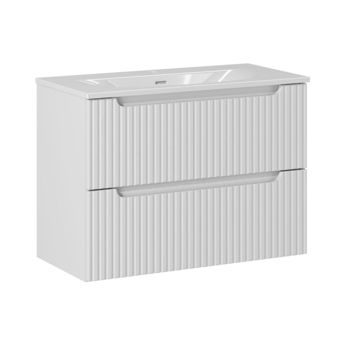 Ensemble de salle de bain suspendu VANO blanc 80cm : meuble sous vasque à tiroirs rainuré + vasque encastrée blanche
