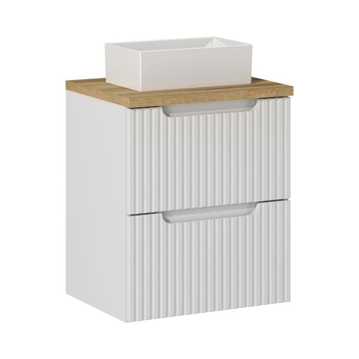 Badezimmer-Set VANO weiß 50cm: Unterschrank mit Schubladen + Ablage für Waschbecken + rechteckiges Aufsatzwaschbecken