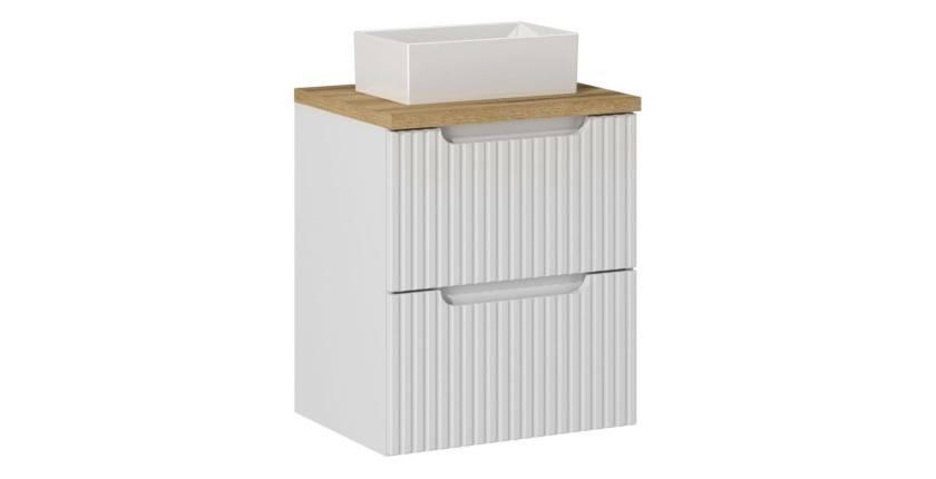 Ensemble VANO 50cm : meuble sous vasque à tiroirs, plan pour vasque et vasque à poser rectangle