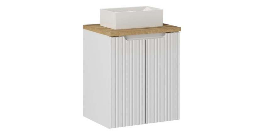 Ensemble VANO 50cm : meuble sous vasque à placards, plan pour vasque et vasque à poser rectangle