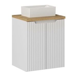 Ensemble VANO 50cm : meuble sous vasque à placards, plan pour vasque et vasque à poser rectangle