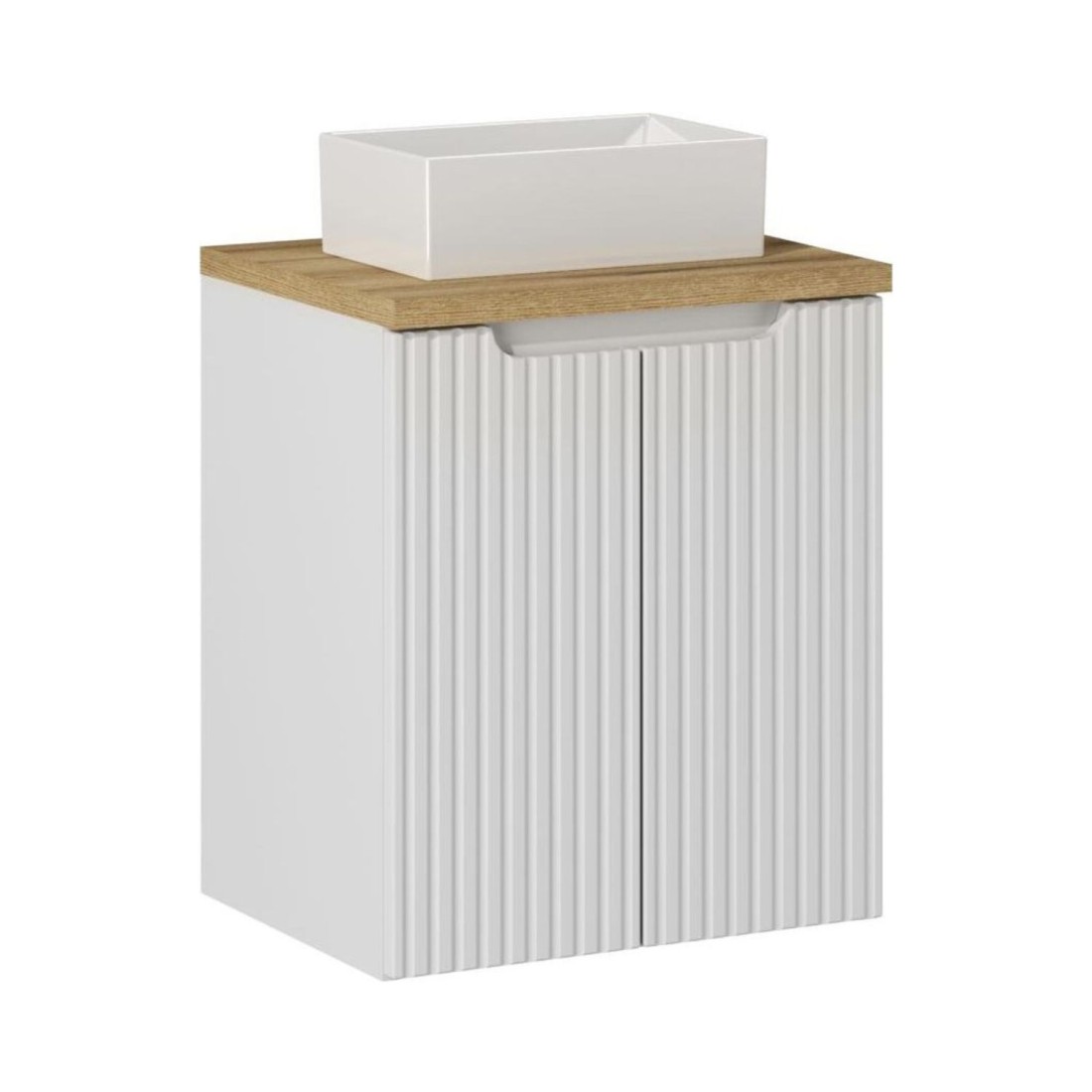 Ensemble VANO 50cm : meuble sous vasque à placards, plan pour vasque et vasque à poser rectangle