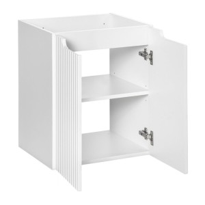 Meuble sous vasque à placards rainuré blanc alpin VANO 50cm ouvert