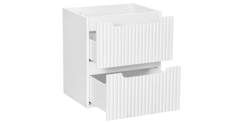 Meuble sous vasque à tiroirs rainuré blanc alpin VANO 50cm ouvert