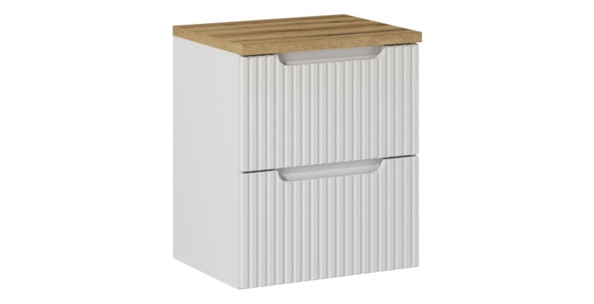 Ensemble VANO 50cm : meuble sous vasque à tiroirs et plan pour vasque aspect chêne clair