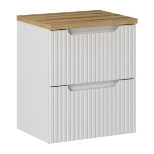 Ensemble VANO 50cm : meuble sous vasque à tiroirs et plan pour vasque aspect chêne clair