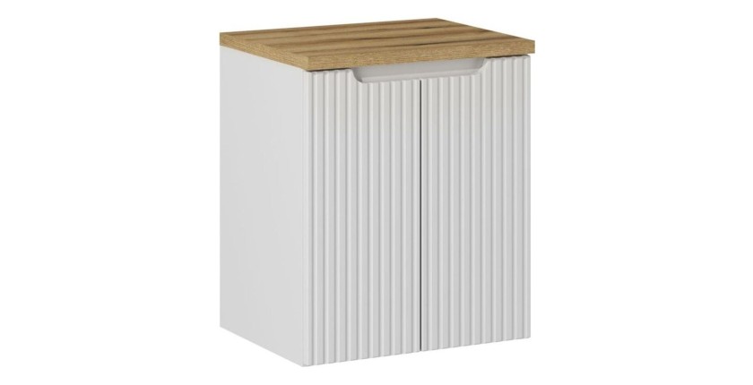 Ensemble VANO 50cm : meuble sous vasque à placards et plan pour vasque aspect chêne clair