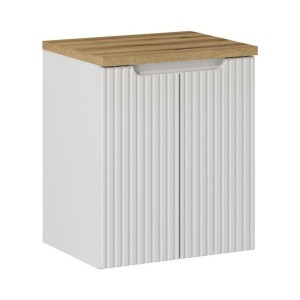 Ensemble VANO 50cm : meuble sous vasque à placards et plan pour vasque aspect chêne clair