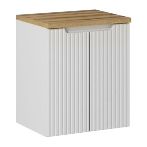 Ensemble VANO 50cm : meuble sous vasque à placards et plan pour vasque aspect chêne clair