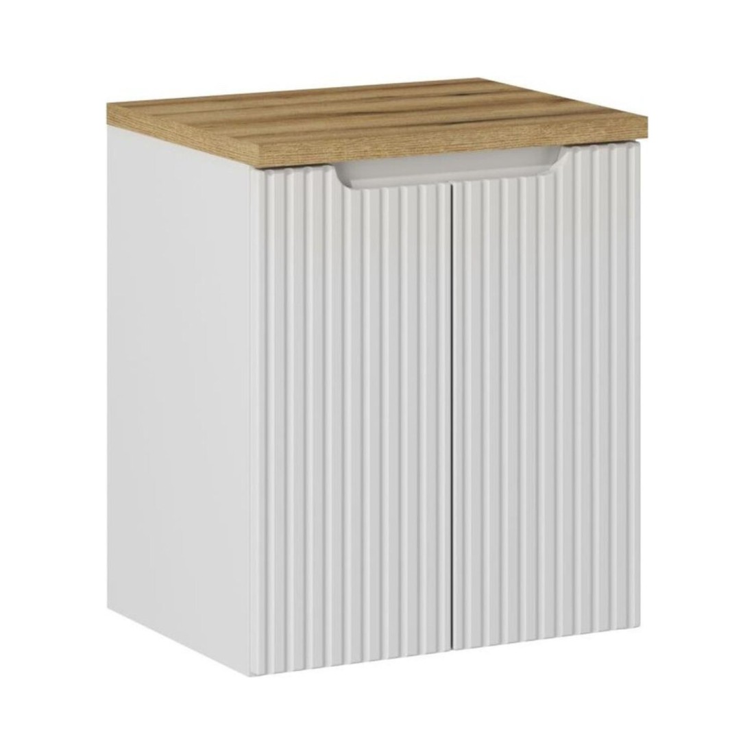 Ensemble VANO 50cm : meuble sous vasque à placards et plan pour vasque aspect chêne clair