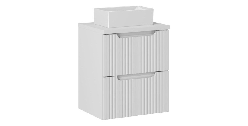 Ensemble VANO 50cm blanc alpin : meuble sous vasque à tiroirs, plan pour vasque et vasque à poser