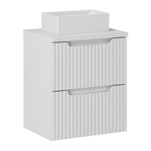 Ensemble VANO 50cm blanc alpin : meuble sous vasque à tiroirs, plan pour vasque et vasque à poser