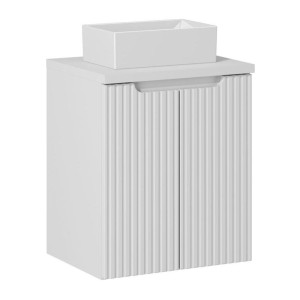 Ensemble VANO 50cm blanc alpin : meuble sous vasque à placard, plan pour vasque et vasque à poser