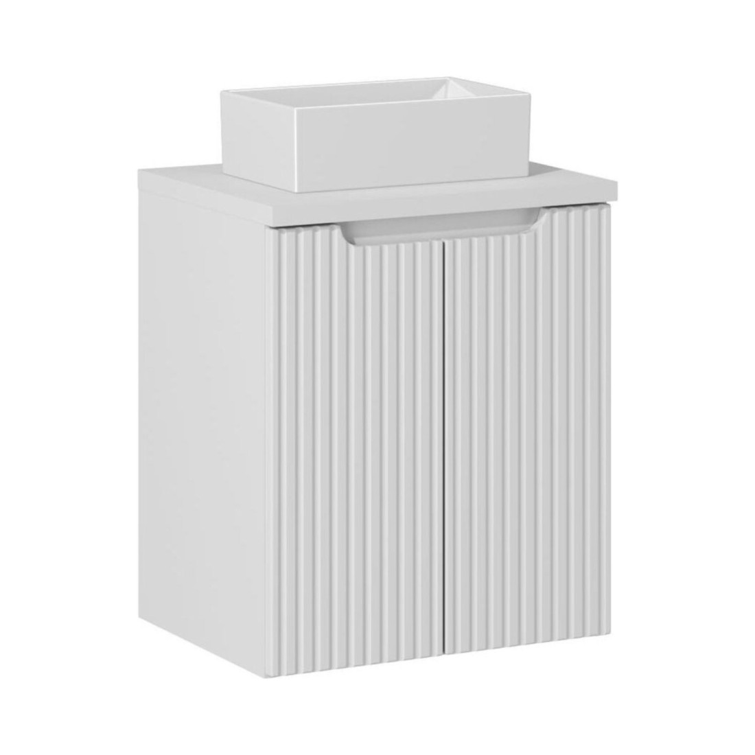 Ensemble VANO 50cm blanc alpin : meuble sous vasque à placard, plan pour vasque et vasque à poser