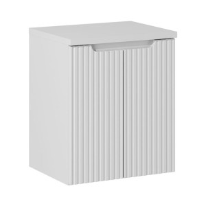 Ensemble VANO 50cm : meuble sous vasque à placards et plan pour vasque blanc alpin