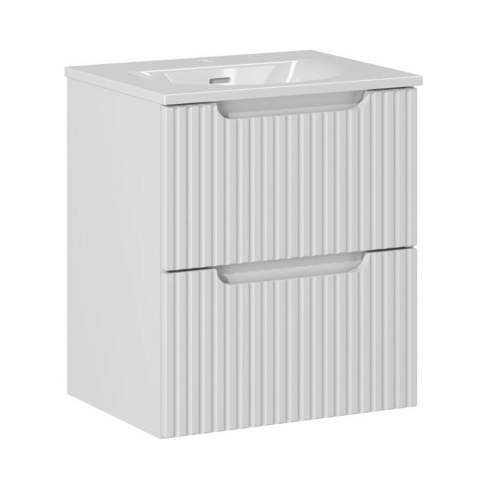 Conjunto de baño suspendido VANO blanco 50cm: mueble bajo lavabo con cajones ranurados + lavabo empotrado blanco