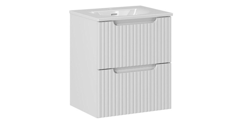 Ensemble VANO 50cm blanc alpin : meuble sous vasque à tiroirs et vasque encastrée