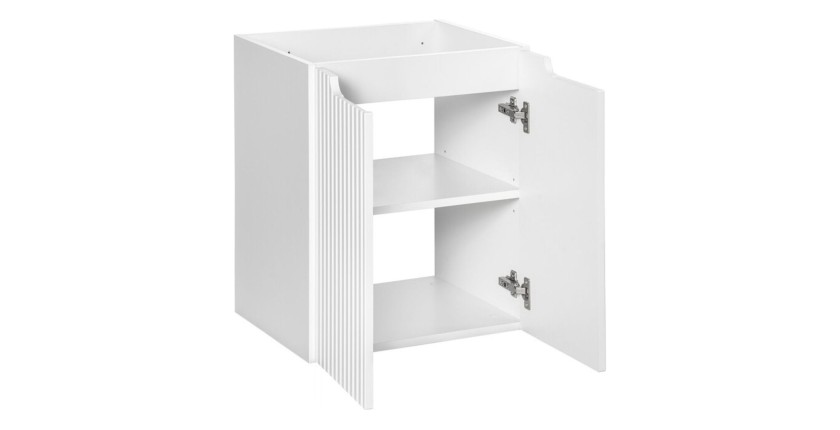 Meuble sous vasque à placards rainuré blanc alpin VANO 50cm ouvert