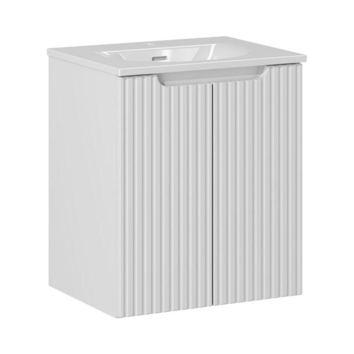 Conjunto de baño suspendido VANO blanco 50cm: mueble bajo lavabo con puertas ranuradas + lavamanos empotrado blanco