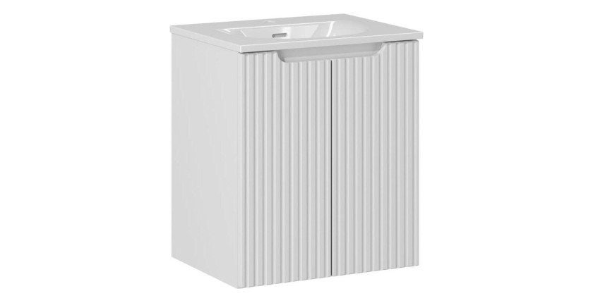 Ensemble VANO 50cm blanc alpin : meuble sous vasque à placards et vasque encastrée