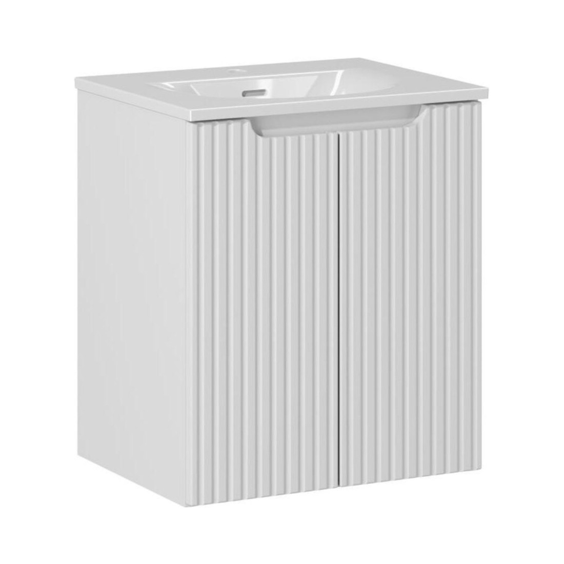 Ensemble VANO 50cm blanc alpin : meuble sous vasque à placards et vasque encastrée